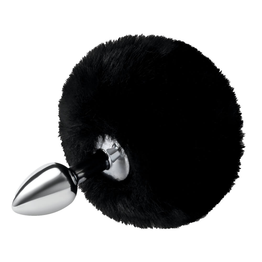 Fluffy Bunny Tail Butt Plug - Black