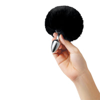 Fluffy Bunny Tail Butt Plug - Black