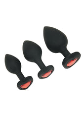 WhipSmart Heartbreaker 3pc Jeweled Anal - Black/Red - Set