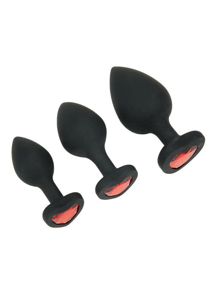 WhipSmart Heartbreaker 3pc Jeweled Anal - Black/Red - Set